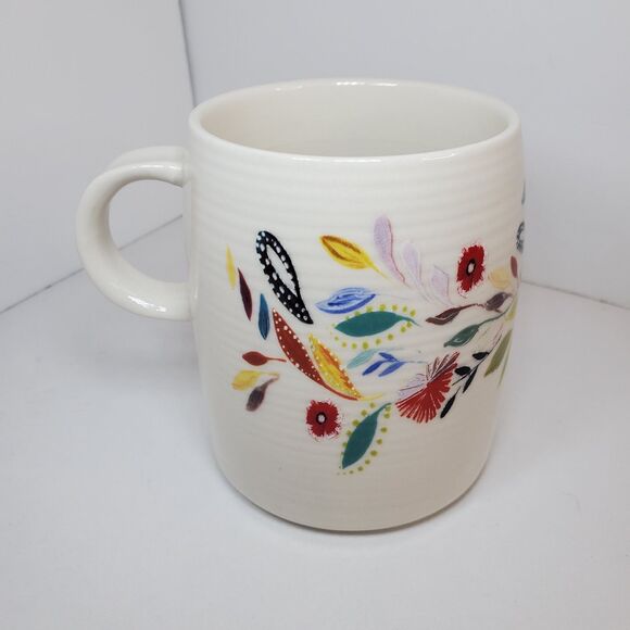 Anthropologie STARLA HALFMANN Floral MONOGRAM MUG Letter "T" NEW Bohemian Hippie - Picture 3 of 5